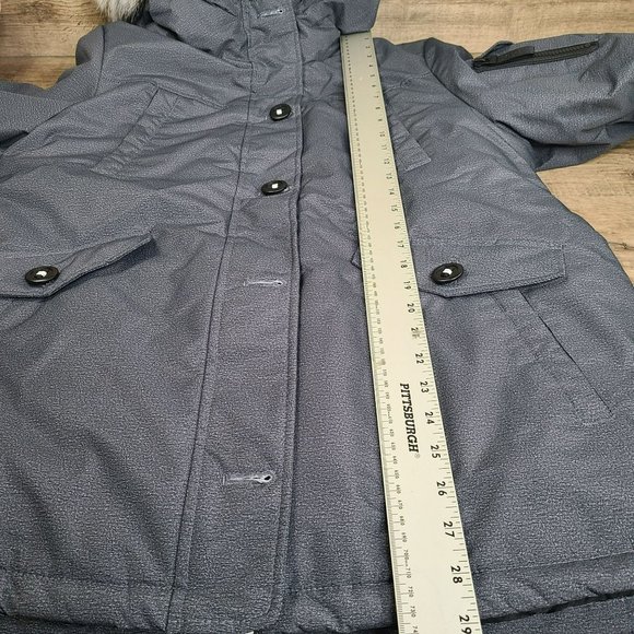 Skechers Womens Sz LG Dark Gray Faux Fur Lined Hooded Winter Jacket Puffer Parka - Picture 6 of 11